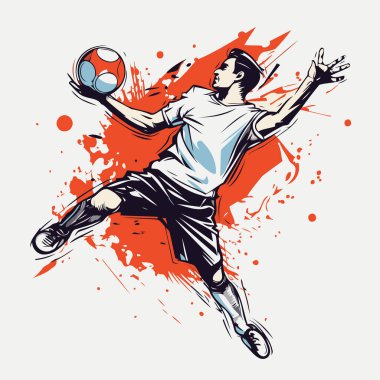 Futbolcu ve top. Futbolcunun hareket halindeki illüstrasyonu.