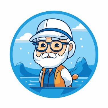 Balıkçı oltasıyla Noel Baba ve vektör çizimi grafik tasarımı