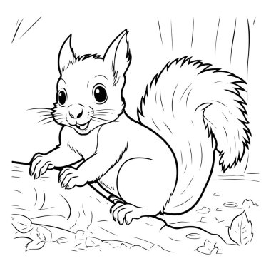 Siyah ve Beyaz Çizgi Film Çizgi Filmi Renklendirme Kitabı Sincap Hayvanı