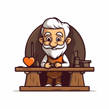 Yaşlı adam elinde bir bardak birayla bir barda oturuyor. Vektör illüstrasyonu.