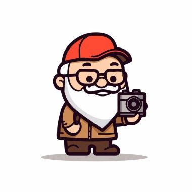 Kamera Fotoğrafçısı - Retro Çizgi Film Vektör İllüstrasyonu