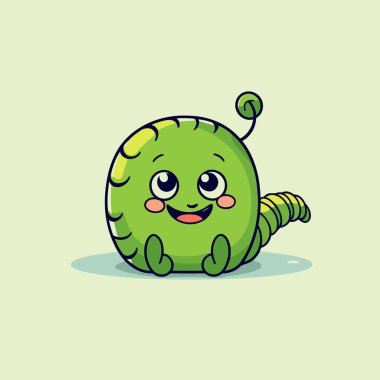 Şirin yeşil tırtıl çizgi film karakteri. Vektör çizimi. Sevimli tırtıl.