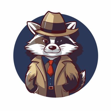 Şapkalı ve ceketli bir rakun. Vektör illüstrasyonu.
