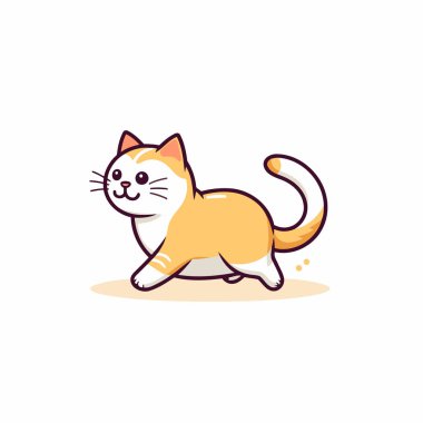 Beyaz arka planda izole edilmiş şirin bir kedi. Çizgi film tarzında vektör illüstrasyonu.