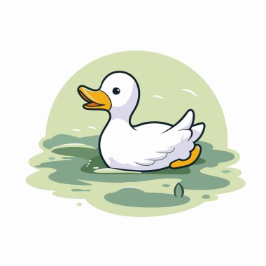 Ördek suda yüzüyor. Çizgi film tarzında vektör illüstrasyonu.