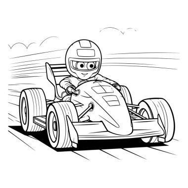 Yarış Arabası Süren Mutlu Çocuk Çizgi Filmi