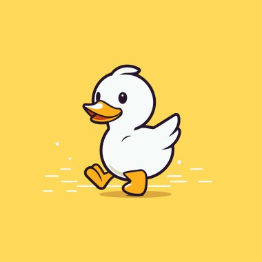 Sokakta koşan sevimli ördek yavrusu. Vektör illüstrasyonu.