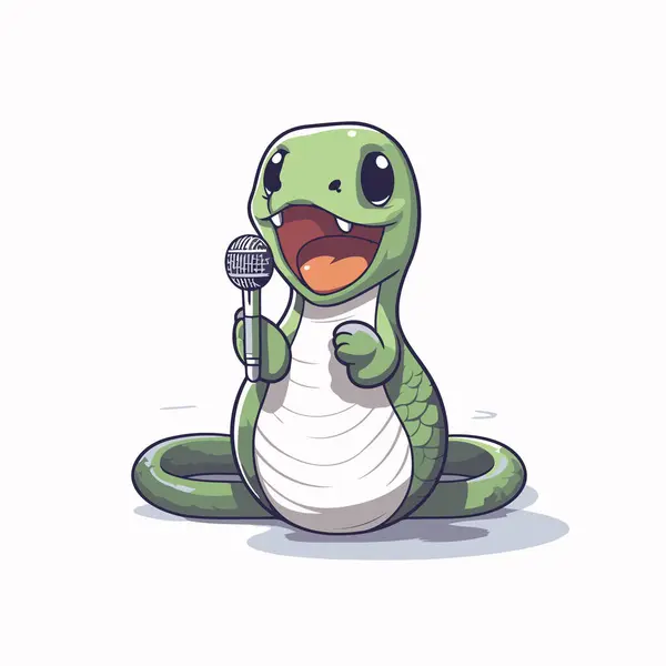 Cute Snake Singing Karaoke Isolated White Background Vector Illustration — Stock Vector