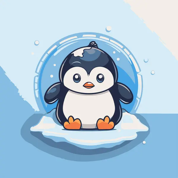 Pinguino Carino Sul Ghiaccio Illustrazione Vettoriale Stile Cartone Animato — Vettoriale Stock
