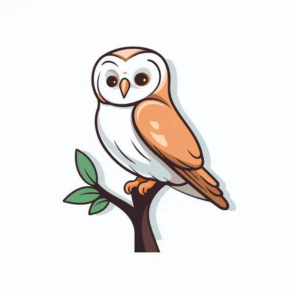 Cute Owl Branch Vector Illustration Isolated White Background — Stock Vector
