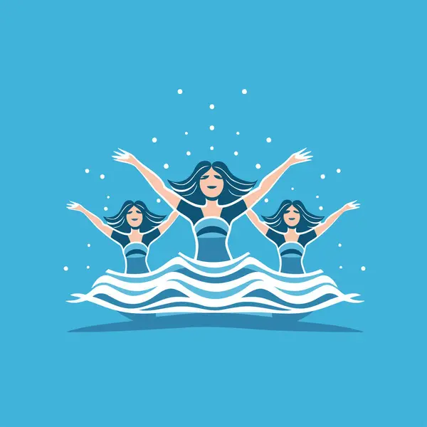 Vrouwen Zwemkleding Zwemmen Zee Vector Illustratie Platte Stijl — Stockvector