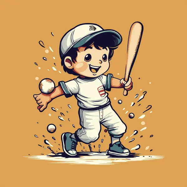 Beyzbol oyuncusu, beysbol sopası ve beysbol sopası. Vektör illüstrasyonu.