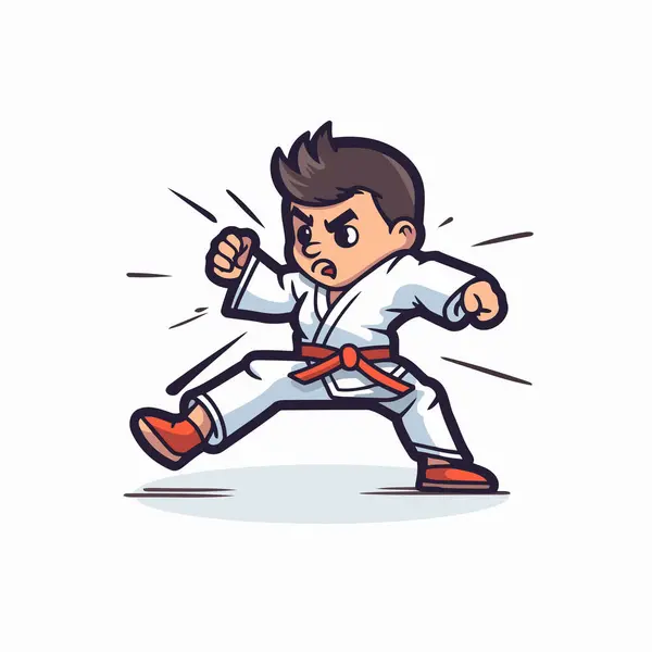 Illustrazione Vettoriale Taekwondo Personaggio Dei Cartoni Animati Combattente Taekwondo — Vettoriale Stock