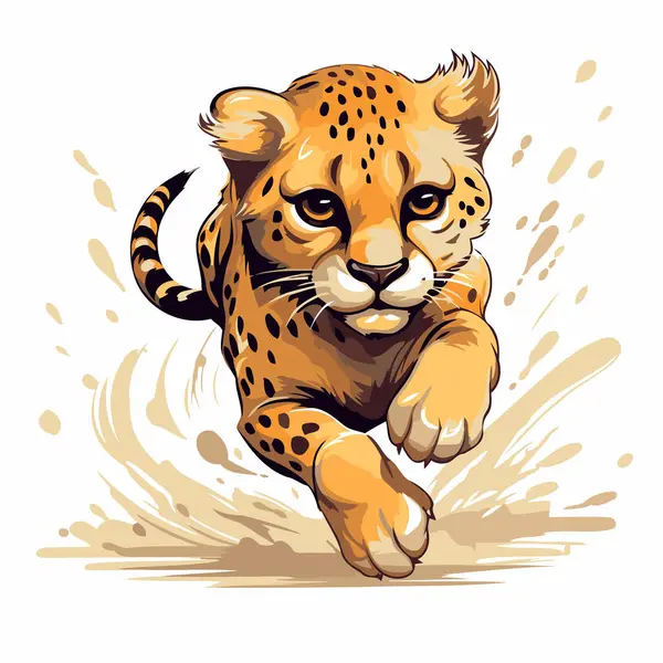 Cheetah Running Splashes Ink Vector Illustration — Stock Vector