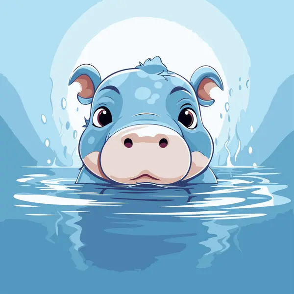 Leuke Nijlpaard Het Water Vector Illustratie Van Een Stripfiguur — Stockvector