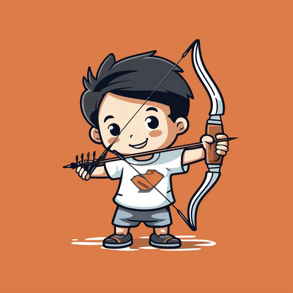 Cute Boy Bow Arrow Cartoon Vector Illustration Isolated Orange Background — Stock Vector