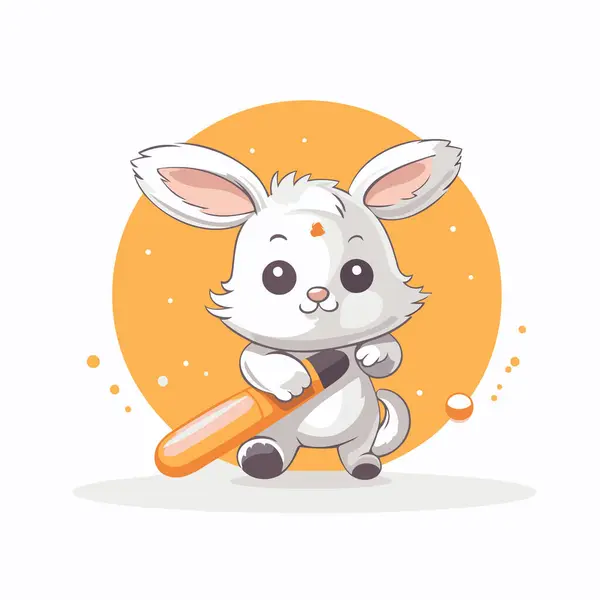 Nettes Kaninchen Mit Baseballschläger Vektorillustration Cartoon Stil — Stockvektor
