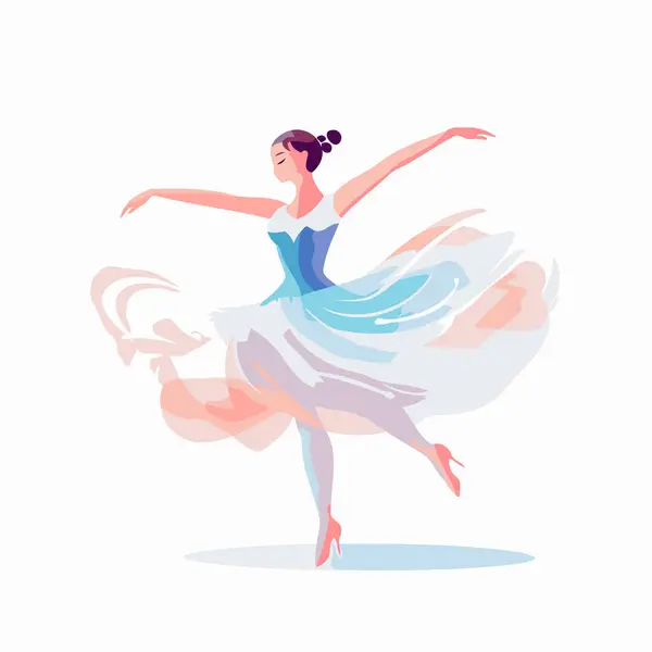Mavi Etekli Güzel Bir Balerin Dans Ediyor Vektör Illüstrasyonu — Stok Vektör