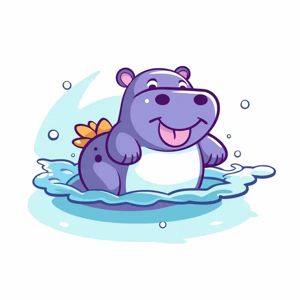 Leuke Hippo Stripfiguur Zwemmen Het Water Vectorillustratie — Stockvector