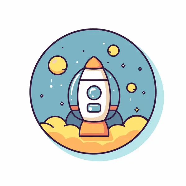 Rocket Icon Circle Space Exploration Vector Illustration Flat Style — Stock Vector