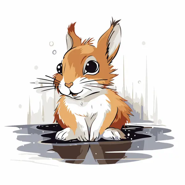 Vector Illustration Cute Little Rabbit Sitting Bowl Water — Stock Vector