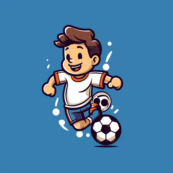 Cartoon Soccer Player Ball Vector Illustration Isolated Blue Background — Stock Vector