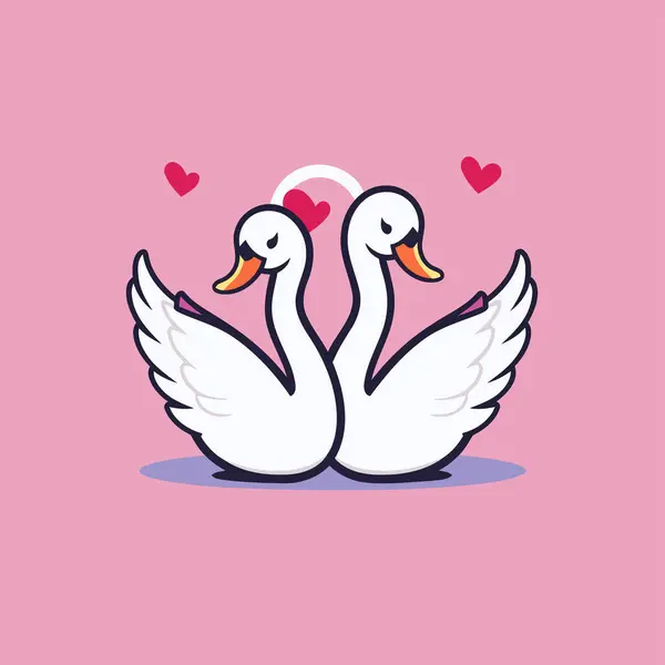 Deux Cygnes Amoureux Sur Fond Rose Illustration Vectorielle — Image vectorielle