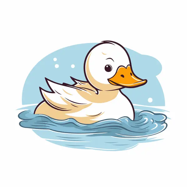 Cute Duck Swimming Water Vector Illustration White Background — Stock Vector