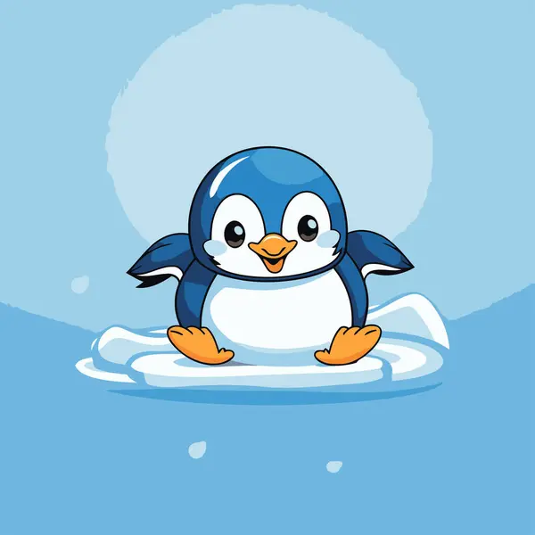 可爱的企鹅在冰上 卡通人物的矢量插图 — 图库矢量图片