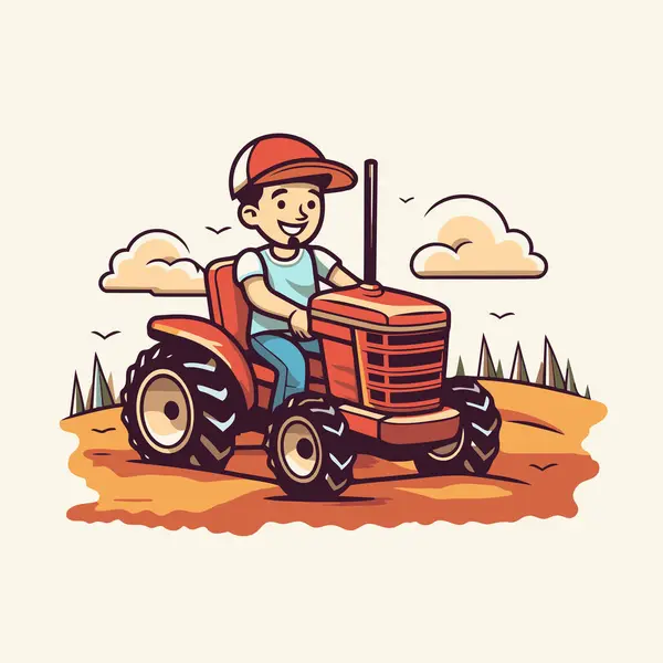 Farmář Traktorem Hřišti Vektorová Ilustrace Kresleném Stylu — Stockový vektor