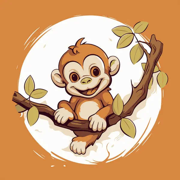 Słodka Małpa Siedząca Gałęzi Drzewa Ilustracja Wektor Kreskówek — Wektor stockowy