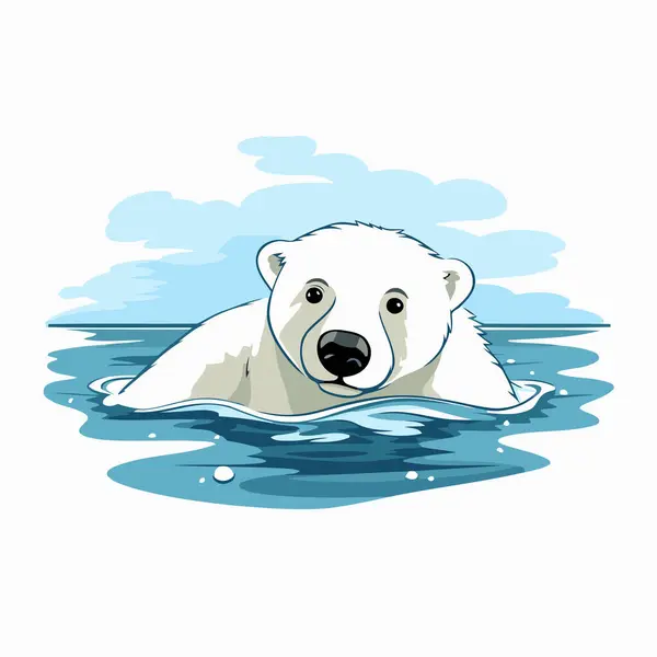 Белый Медведь Плавает Море Векторная Иллюстрация Мультяшного Белого Медведя — стоковый вектор