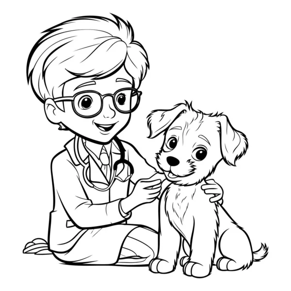 子犬とベテラン 獣医との犬のベクトルイラスト — ストックベクタ