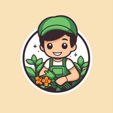 Çiçekli, şapkalı, önlüklü, gülümseyen bahçıvanın temsilcisi..