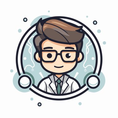 Doktor yuvarlak çerçevede. Vektör çizimi. Düz tasarım tarzı. Tıbbi konsept.