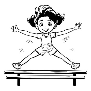 Koşu bandında atlayan Küçük Kız 'ın Siyah ve Beyaz Çizgi Filmi