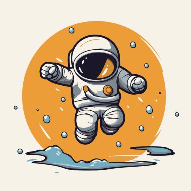 Astronot uzayda uçuyor. Çizgi film vektör illüstrasyonu.