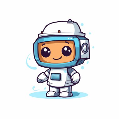 Uzay giysisi içinde sevimli bir astronot. Vektör illüstrasyonu beyaz arkaplanda izole edildi.