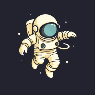 Astronot uzayda uçuyor. Koyu arkaplanda vektör illüstrasyonu.
