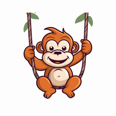 İp üzerinde sallanan şirin bir Orangutan çizgi filmi. Vektör illüstrasyonu