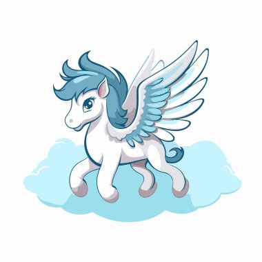 Bulutların üstünde şirin bir çizgi film. Vektör illüstrasyonu beyaz arkaplanda izole edildi.