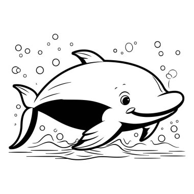 Çocuklar için boyama kitabı: denizdeki yunus. Vektör illüstrasyonu.