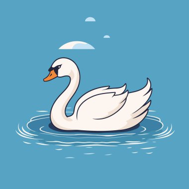 Suda yüzen kuğu. Çizgi film tarzında vektör illüstrasyonu.