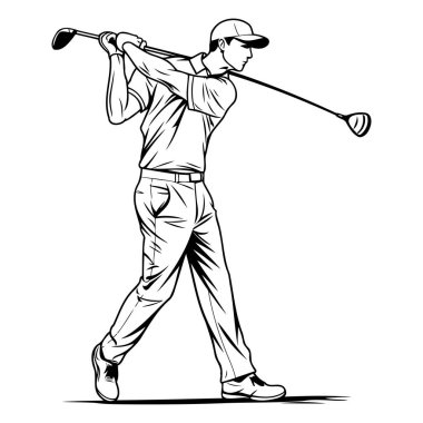 Golfçü golf oynuyor. Eylem halindeki bir golfçünün vektör çizimi.