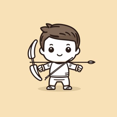 Yay ve Ok ile Aşk Tanrısı - Çizgi film Vektör İllüstrasyonu.