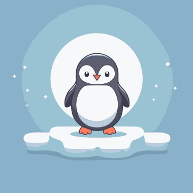 Buzda sevimli bir penguen. Çizgi film tarzında vektör illüstrasyonu.