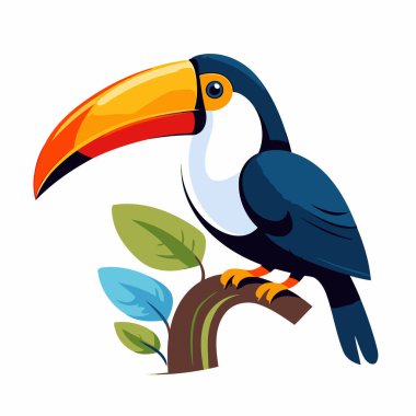 Bir dalda tukan kuşu. Vektör illüstrasyonu beyaz arkaplanda izole edildi.