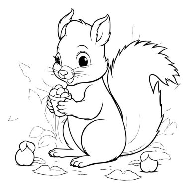 Yumurtalı siyah beyaz sincap. Boyama kitabı için Vektör illüstrasyonu.