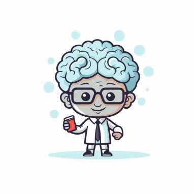 Şirin Çizgi Film Bilim Adamı Vektör İllüstrasyonu. Şirin Bilim Adamı Karakteri.