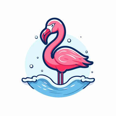 Flamingo denizde. Vektör çizimi. düz dizayn.